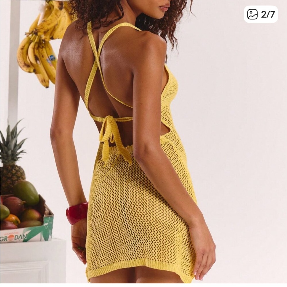 MODA ME COUTURE MUSERA Yellow Crochet Halter Cover-Up with Parrot Motif - Picture 2 of 7